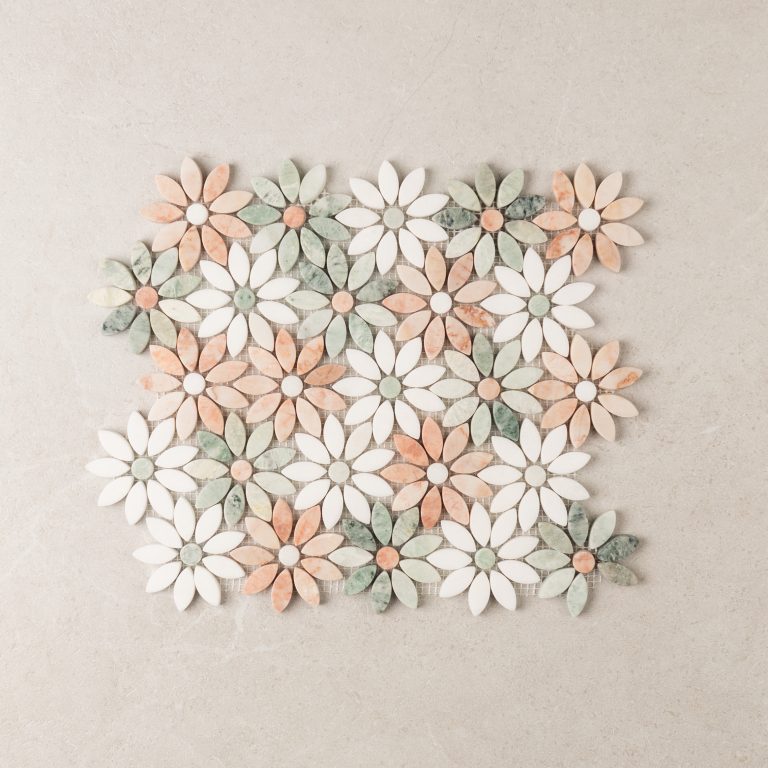 Flower Pink Green + Thassos Marble Mosaic