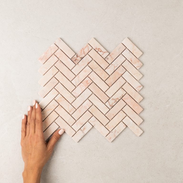 Herringbone New Rosso Tumbled Stone Mosaic