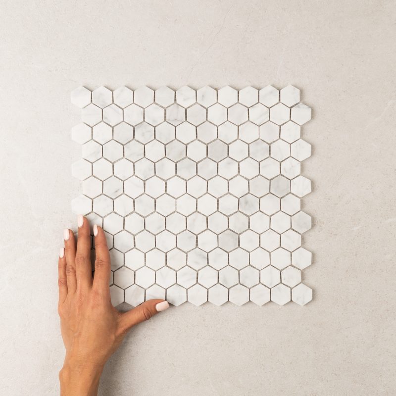 Hexagon Carrara 25mm Marble Mosaic Design Tiles Sydney