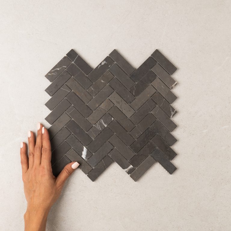 Herringbone Pietra Grey Marble Mosaic