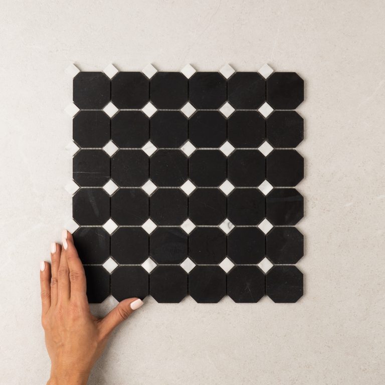 Octagon Nero + Carrara Dot Honed Marble Mosaic