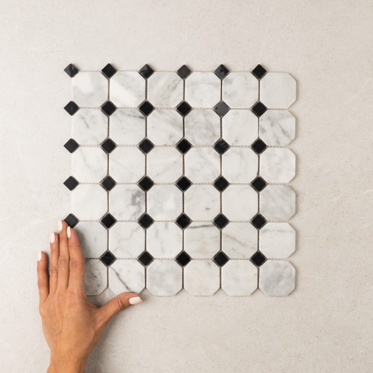 Octagon Carrara Tumbled Marble Mosaic