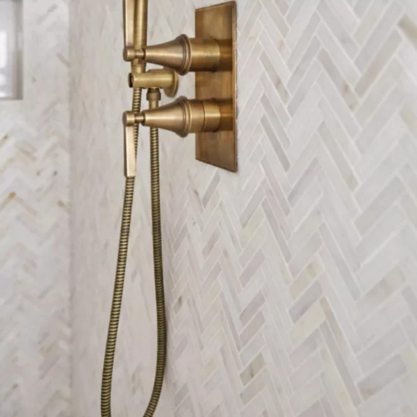Herringbone Lotus White Marble Mosaic