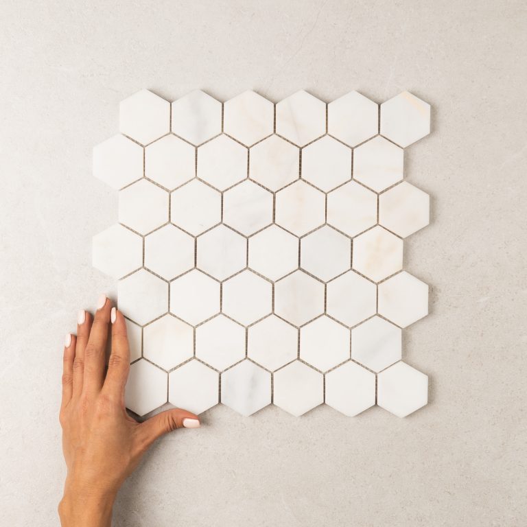 Hexagon Lotus White 48mm Marble Mosaic