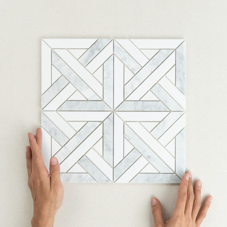 Parquet Carrara + Thassos Honed Marble Mosaic