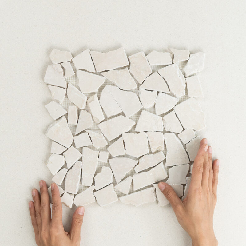 Crazy Pave Botticino Tumbled Marble Mosaic - Design Tiles Sydney