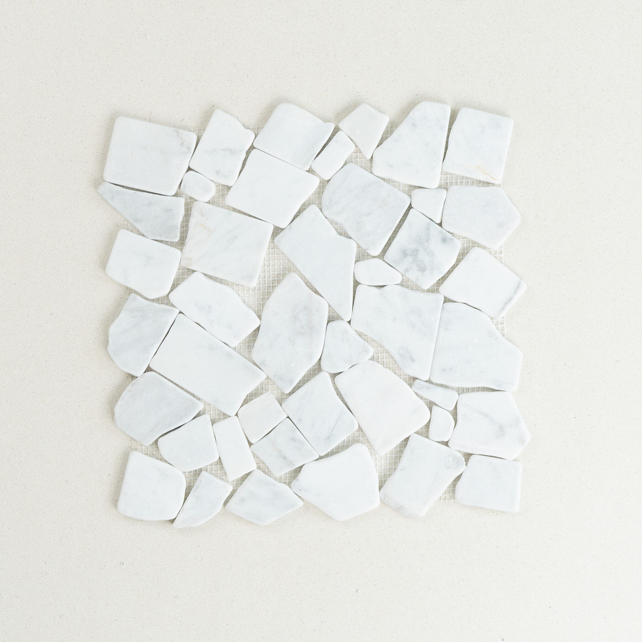 Crazy Pave Carrara Tumbled Marble Mosaic - Design Tiles Sydney