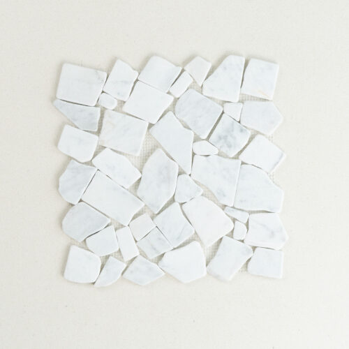 Crazy Pave Carrara Tumbled Marble Mosaic - Design Tiles Sydney
