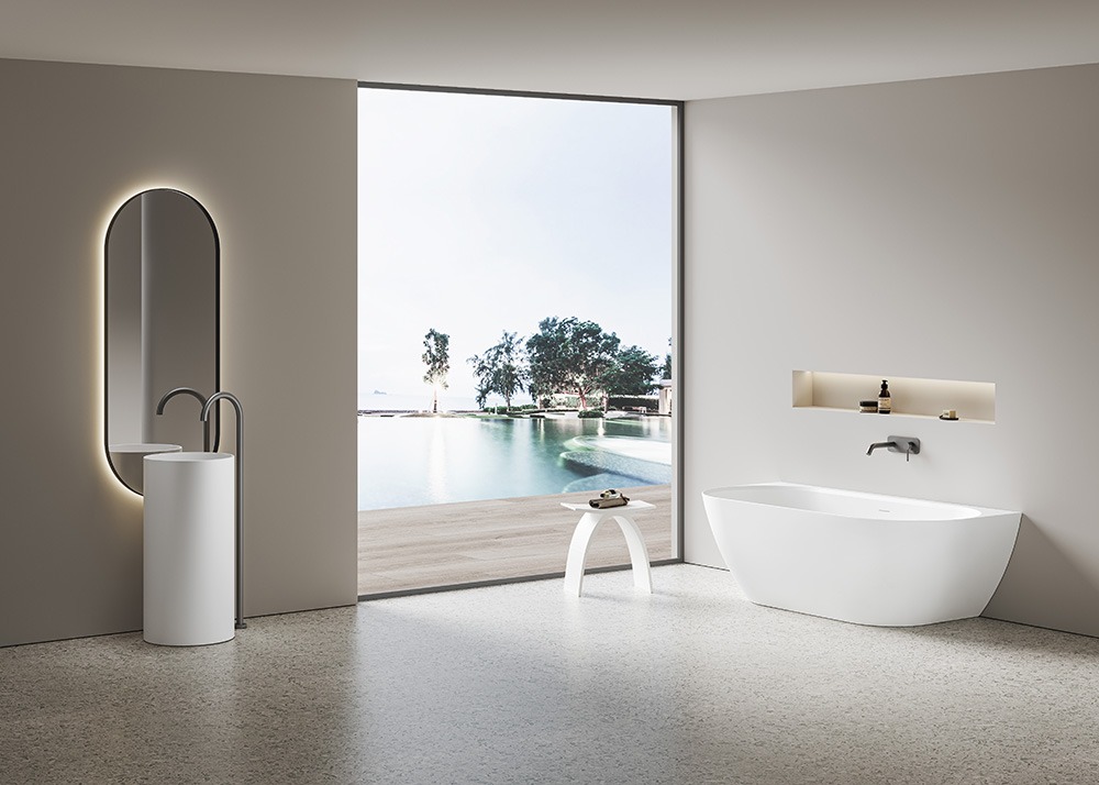 Back To Wall Free Standing Acrylic Bathtub LK-EB1500MW-OF