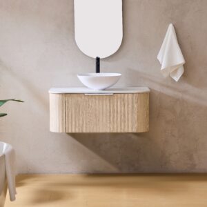 Agena Fluted Wood Grain Costal Oak Modern Wall Hung Vanity