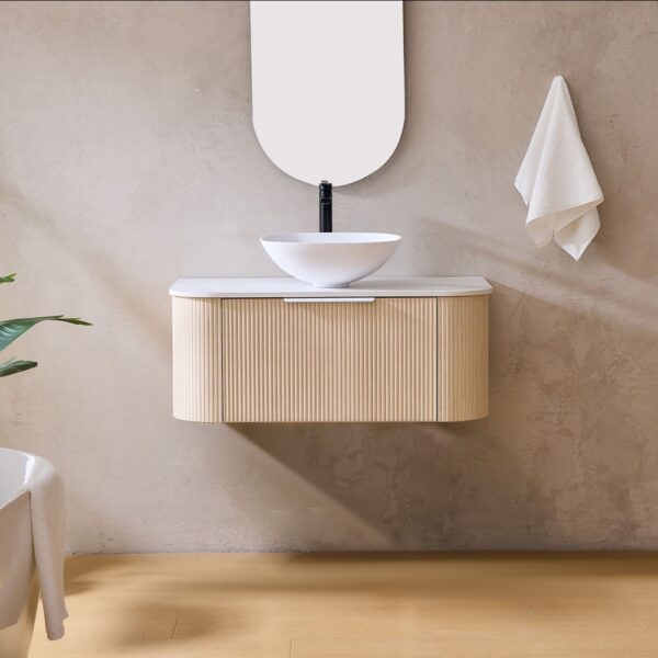 Agena Fluted Wood Grain Costal Oak Modern Wall Hung Vanity