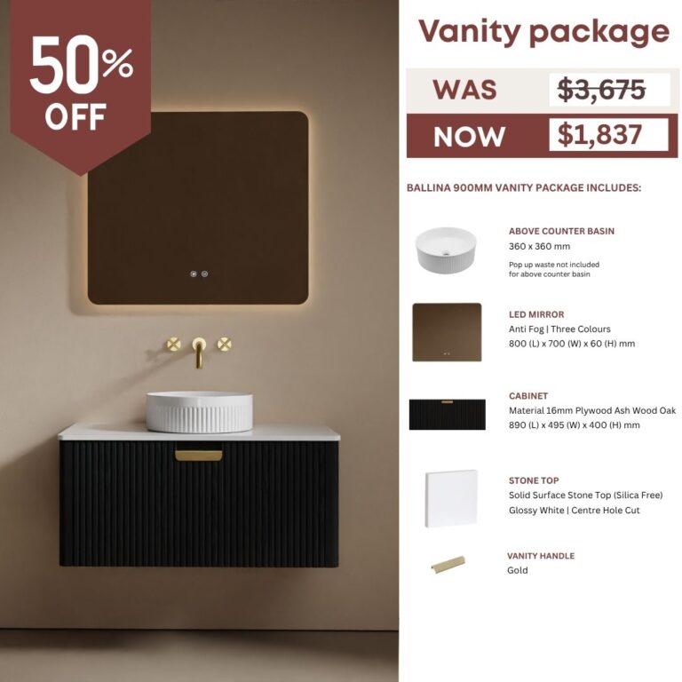 Ballina Modern Wall Hung Vanity Mirror Basin Package 900 mm