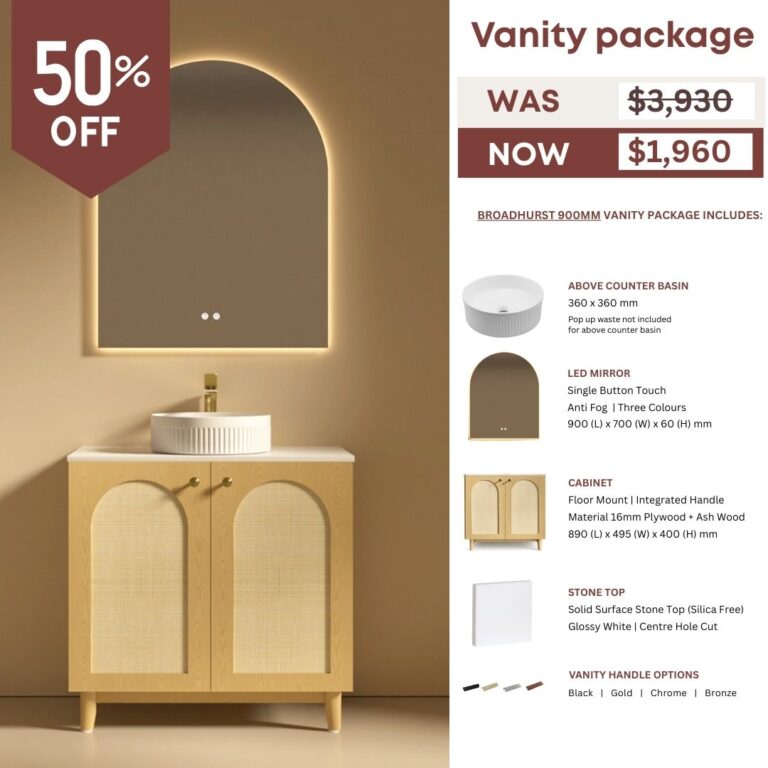 Broadhurst Modern Floor Standing Vanity Mirror Basin Package 900 mm
