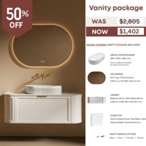 Noosa Modern Wall Hung Vanity Mirror Basin Package 1200 | 900 mm