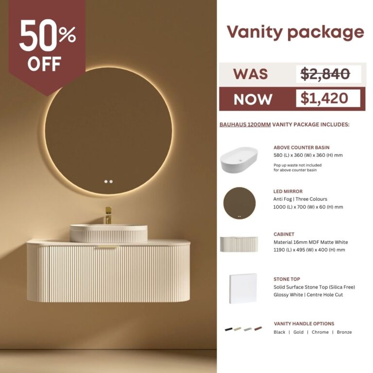 Bauhaus Modern Wall Hung Vanity Mirror Basin Package 1200 | 900 mm