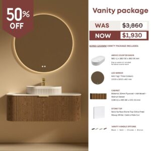 Bondi Modern Wall Hung Vanity Mirror Basin Package 1200 | 900 mm