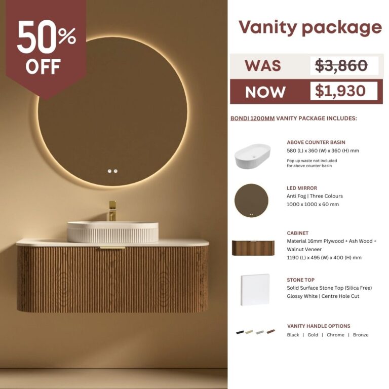 Bondi Modern Wall Hung Vanity Mirror Basin Package 1200 | 900 mm