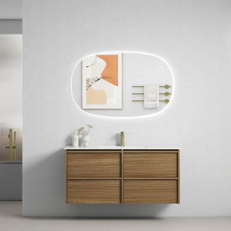Aulic Venetta Fluted Framed Wall Hung Vanity 1200mm - Harvest Oak