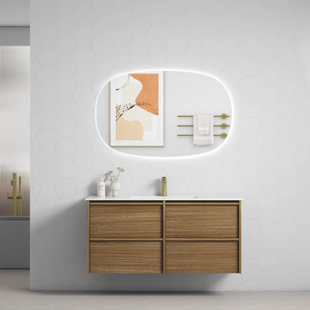 Aulic Venetta Fluted Framed Wall Hung Vanity 1200mm - Harvest Oak