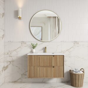 Aulic Voulari Framed Wall Hung Vanity 900mm - Harvest Oak