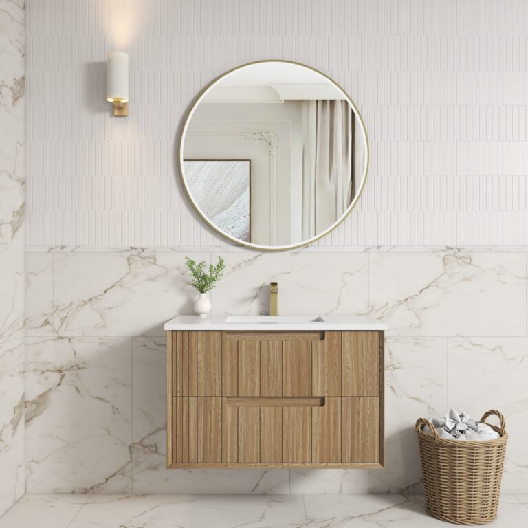 Aulic Voulari Framed Wall Hung Vanity 900mm - Harvest Oak